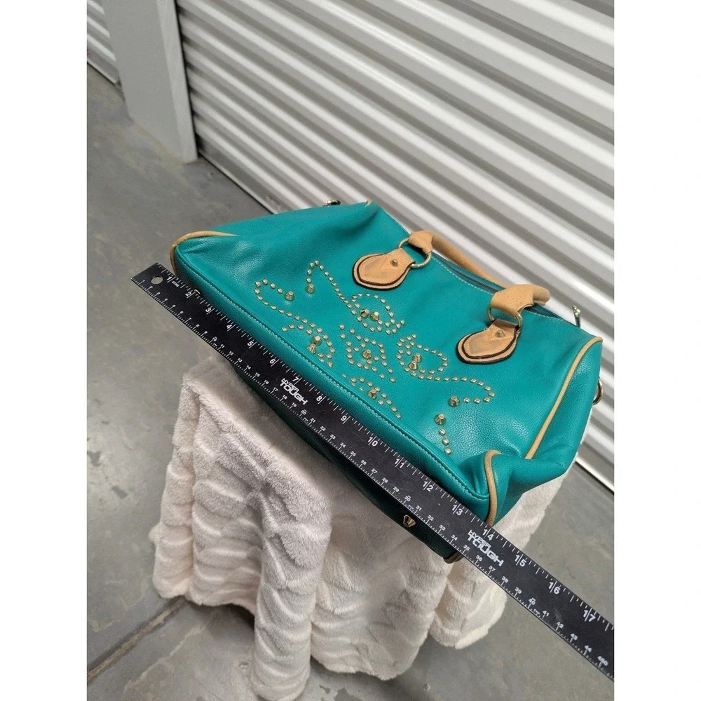 Western Boho Teal Studded‎ Satchel Purse Faux Leather Southwestern Bag Festival